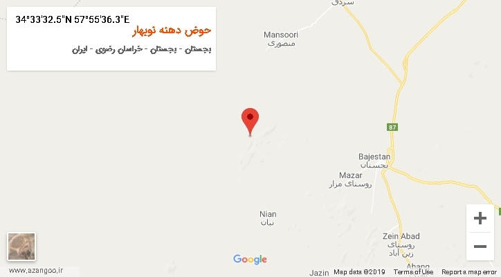 روستای حوض دهنه نوبهار بر روی نقشه
