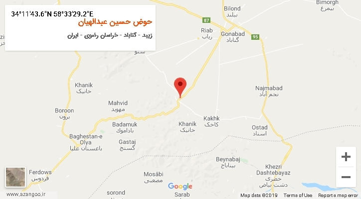 روستای حوض حسین عبدالهیان بر روی نقشه