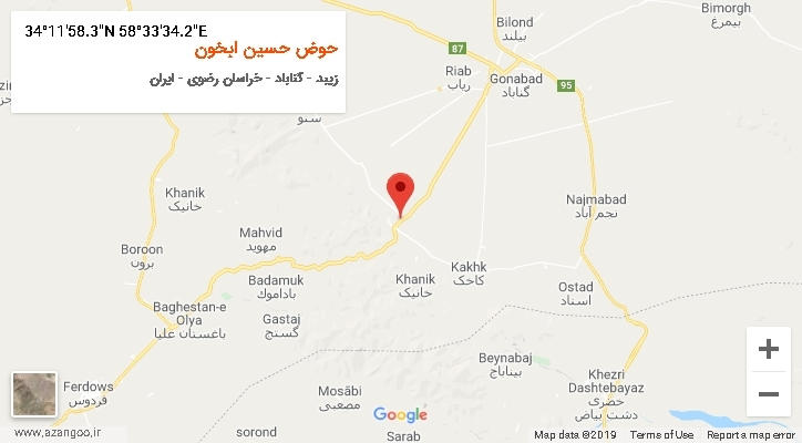 روستای حوض حسین ابخون بر روی نقشه