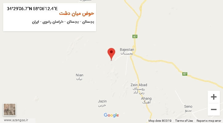 روستای حوض میان دشت بر روی نقشه