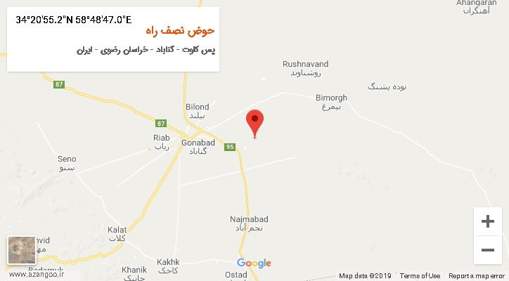 روستای حوض نصف راه بر روی نقشه