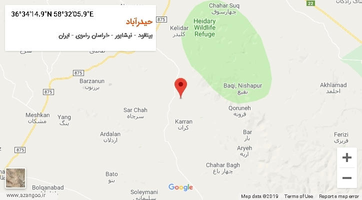 روستای حیدرآباد بر روی نقشه