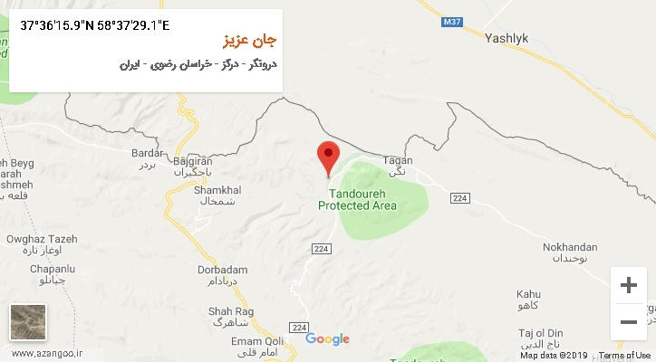روستای جان عزیز بر روی نقشه