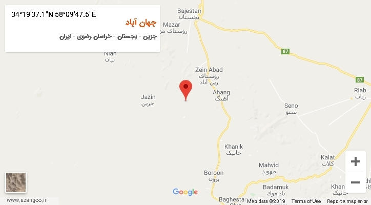روستای جهان آباد بر روی نقشه