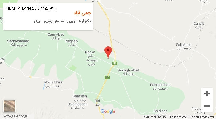 روستای جمی آباد بر روی نقشه