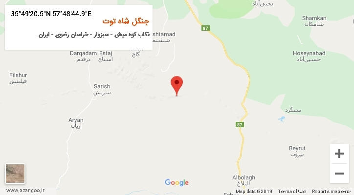 روستای جنگل شاه توت بر روی نقشه