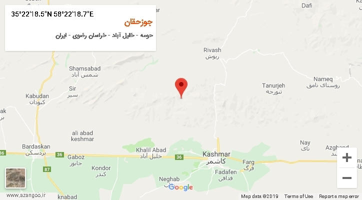 روستای جوزحقان بر روی نقشه