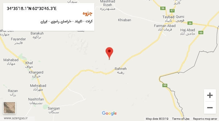 روستای جزوه بر روی نقشه
