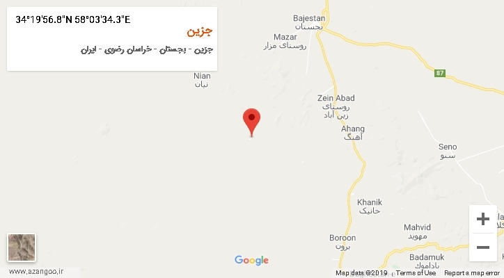 روستای جزین بر روی نقشه