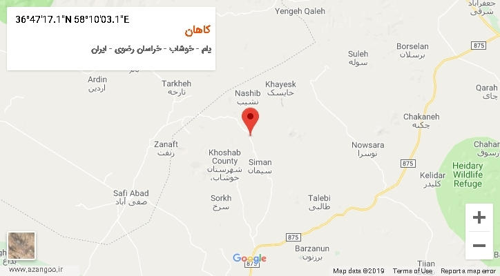 روستای کاهان بر روی نقشه