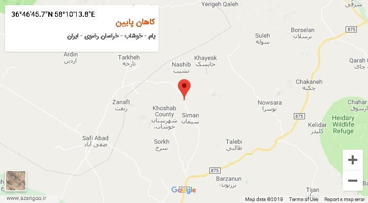 روستای کاهان پایین بر روی نقشه