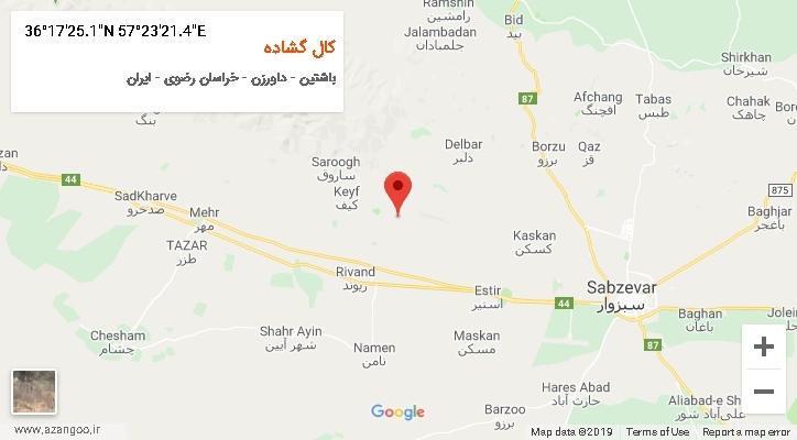 روستای کال گشاده بر روی نقشه