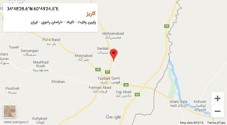 روستای کاریز بر روی نقشه