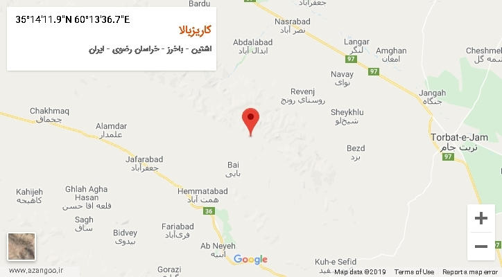 روستای کاریزبالا بر روی نقشه