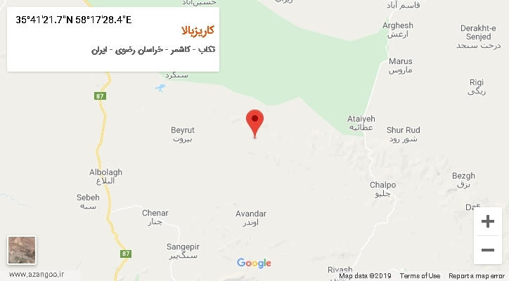روستای کاریزبالا بر روی نقشه