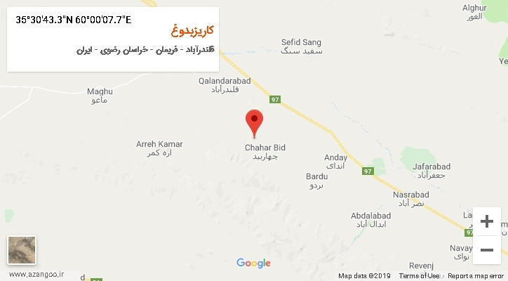 روستای کاریزبدوغ بر روی نقشه
