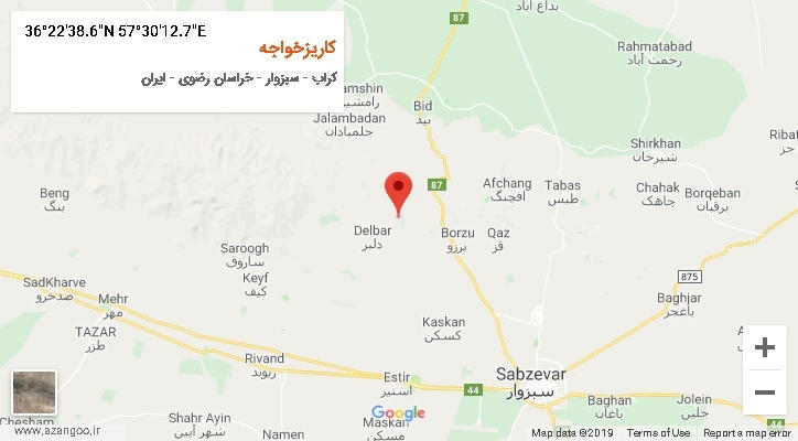 روستای کاریزخواجه بر روی نقشه