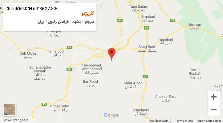 روستای کاریزنو بر روی نقشه