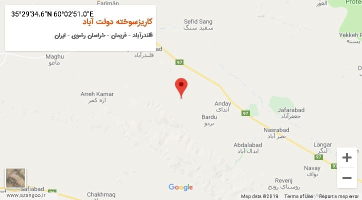 روستای کاریزسوخته دولت آباد بر روی نقشه