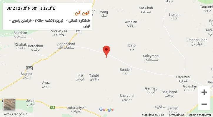 روستای کهن کن بر روی نقشه