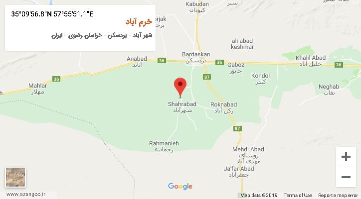 روستای خرم آباد بر روی نقشه