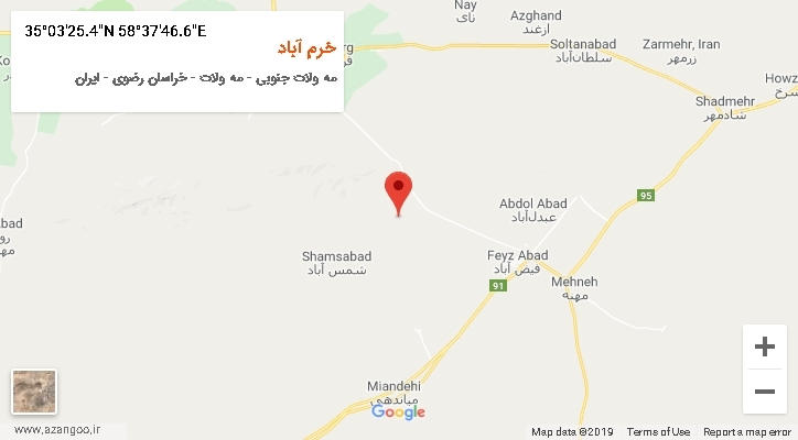 روستای خرم آباد بر روی نقشه