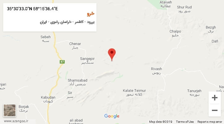 روستای خرو بر روی نقشه