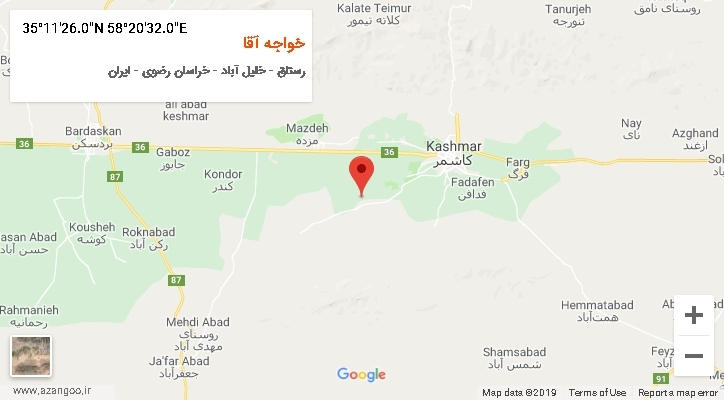 روستای خواجه آقا بر روی نقشه