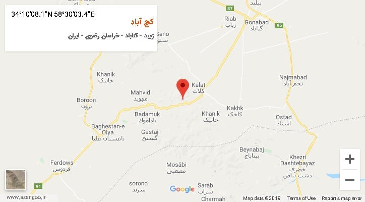 روستای کج آباد بر روی نقشه