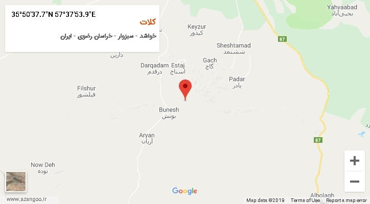 روستای کلات بر روی نقشه