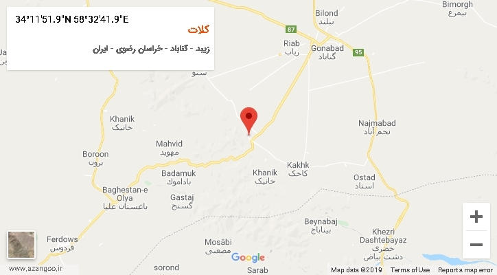 روستای کلات بر روی نقشه