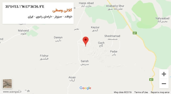 روستای کلاتی وسطی بر روی نقشه