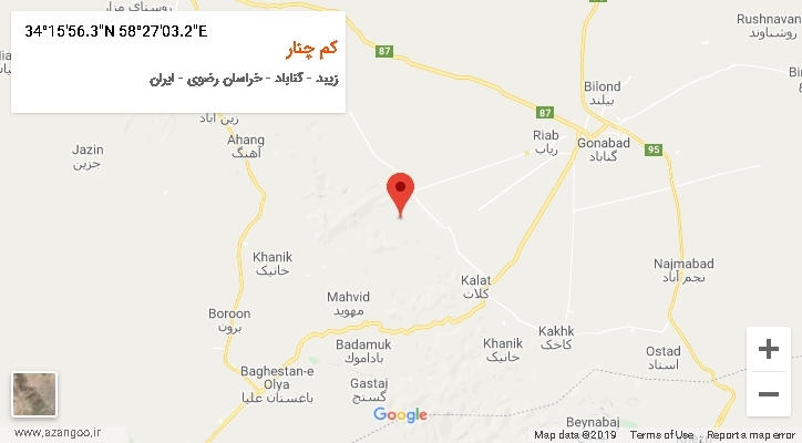 روستای کم چنار بر روی نقشه