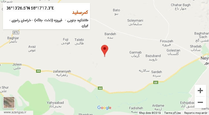روستای کمرسفید بر روی نقشه