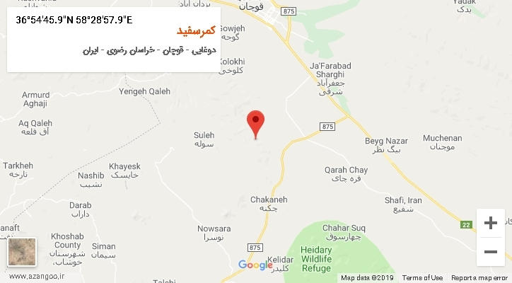 روستای کمرسفید بر روی نقشه