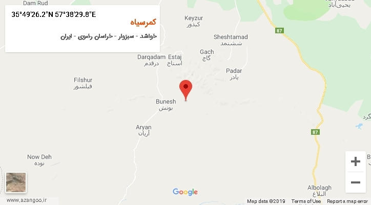 روستای کمرسیاه بر روی نقشه