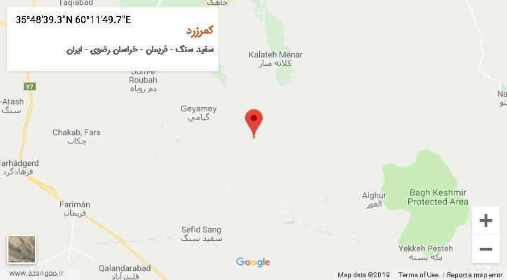 روستای کمرزرد بر روی نقشه