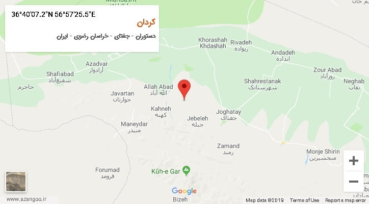 روستای کردان بر روی نقشه