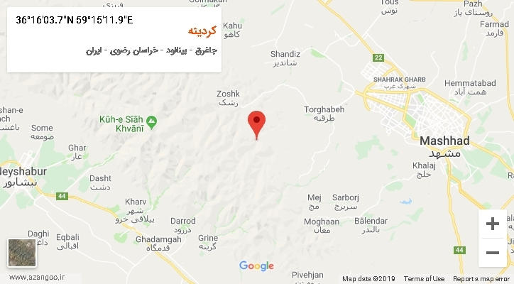 روستای کردینه بر روی نقشه