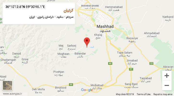 روستای کرتیان بر روی نقشه