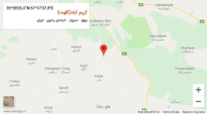 روستای کریم آباد(کلوت) بر روی نقشه