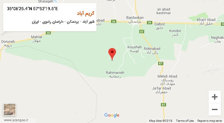 روستای کریم آباد بر روی نقشه