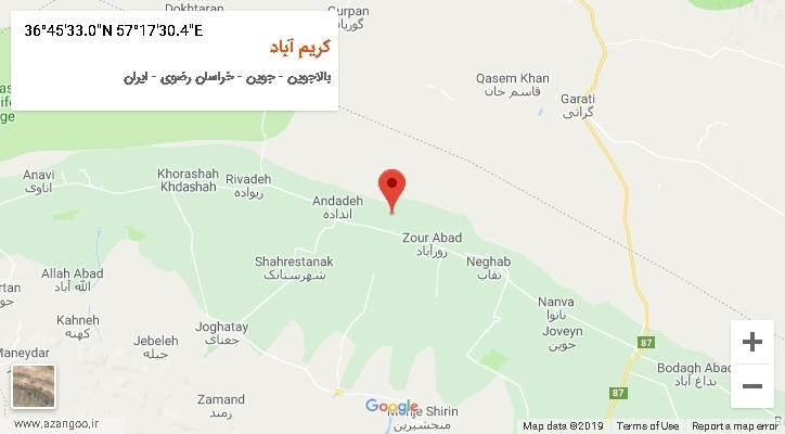 روستای کریم آباد بر روی نقشه