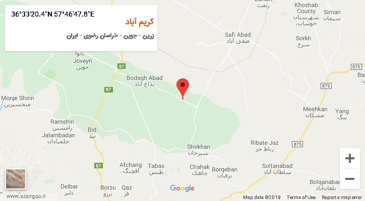 روستای کریم آباد بر روی نقشه