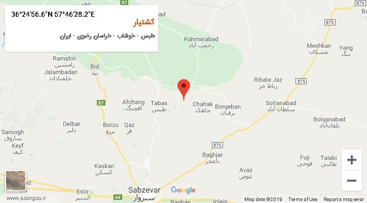 روستای کشتیار بر روی نقشه