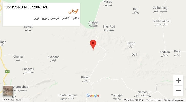 روستای کودلی بر روی نقشه