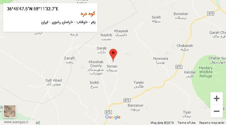 روستای کوه دره بر روی نقشه