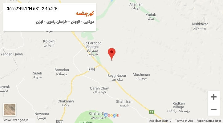 روستای کورچشمه بر روی نقشه