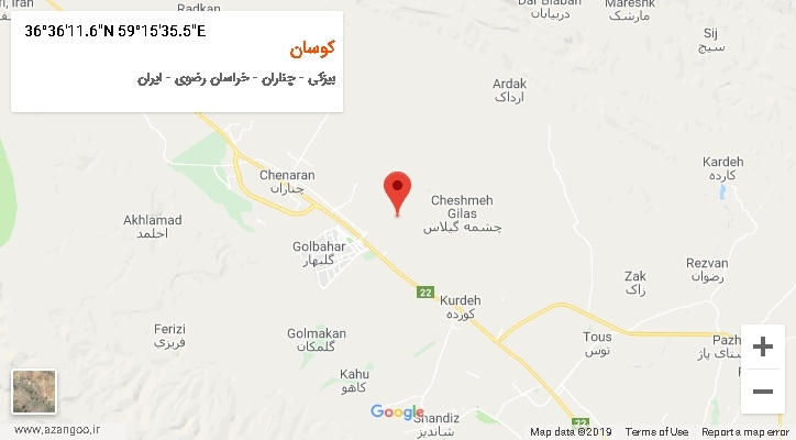 روستای کوسان بر روی نقشه