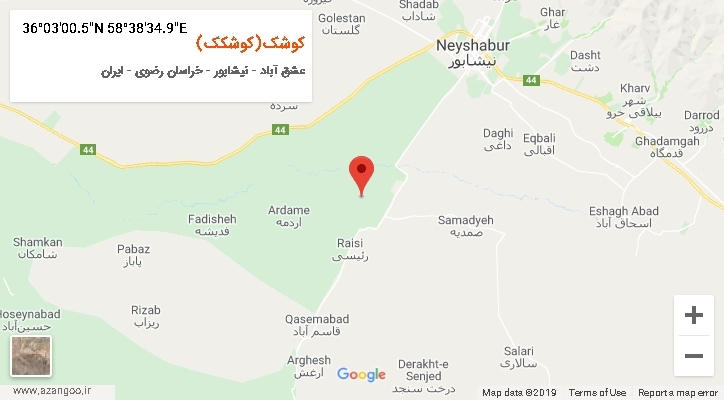 روستای کوشک(کوشکک) بر روی نقشه